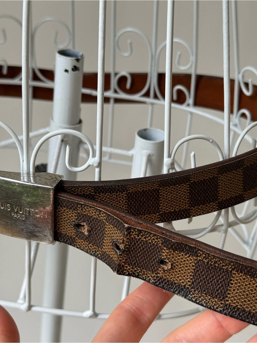 Louis Vuitton Damier Ebene Inventeur Belt Brown Leather 40” x 1”